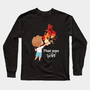 funny design with ketchup stain and kid, for dark background Long Sleeve T-Shirt